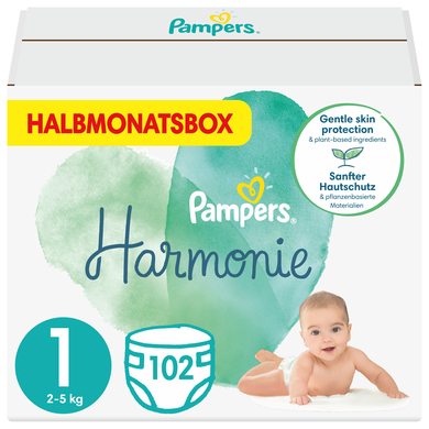 Pampers Couches Harmonie T.1 Newborn 2-5 kg pack semi-mensuel 102 pièces