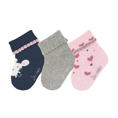 Sterntaler Chaussettes pour bébé, lot de 3 souris marine