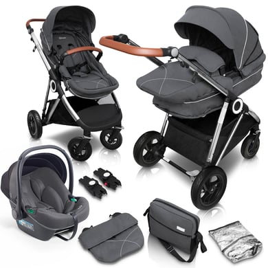 Poussette combinée - BABYGO - Halime Air - Roues tout-terrain - Siège auto inclus - Gris