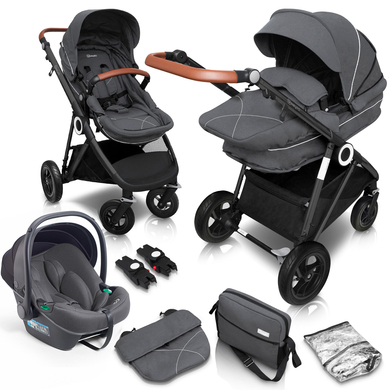 babyGO Halime 3 i 1 Air Combi Barnvagn Black Grå