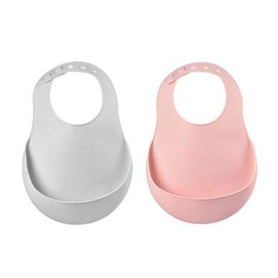 BEABA Bavoir enfant à nouer récupérateur silicone rose lot de 2
