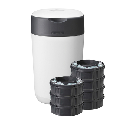 Tommee Tippee Poubelle à couches Twist & Click Advanced, 7 recharges film antibactériel blanc