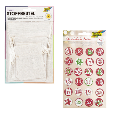 folia Sachets pour calendrier de l'Avent boutons naturel, 24 pièces