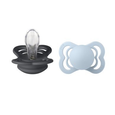 BIBS Sucette Supreme Baby Blue/Iron silicone 0-6 m, lot de 2