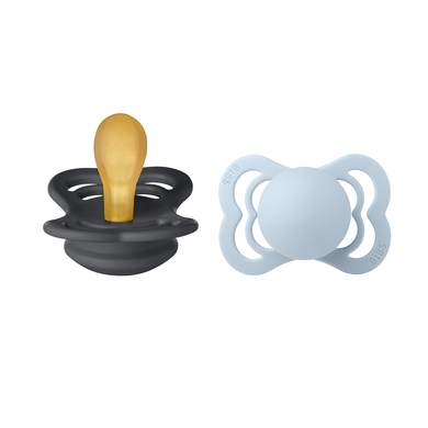 BIBS Sucette Supreme Baby Blue/Iron latex 0-6 m, lot de 2