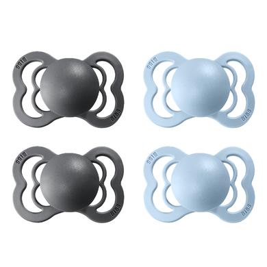 BIBS Sucette Supreme Baby Blue/Iron silicone 0-6 m, lot de 4