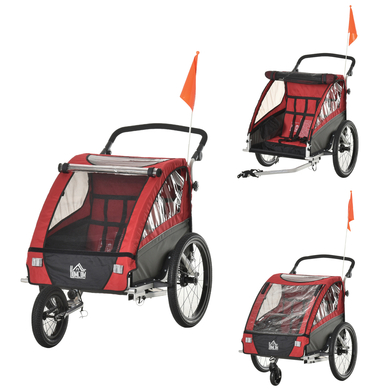 HOMCOM 3in1 Kinderwagen auch als Jogger und Fahrradanhänger rot MHH-440-018RD