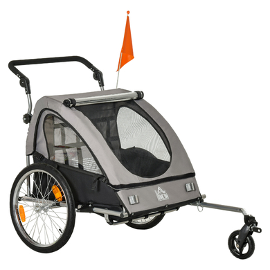 HOMCOM 2-in1 Fahrradanhänger mit Platz für 2 Kinder grau/schwarz MHH-440-015GY