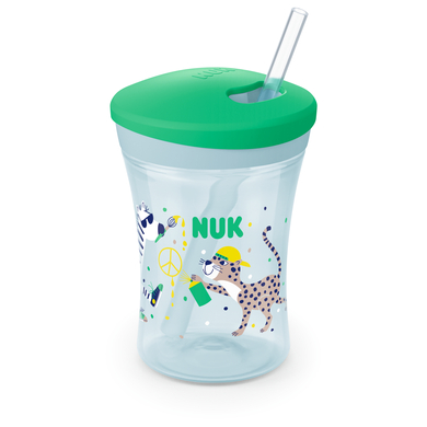 NUK Action Cup paja blanda para beber, a prueba de fugas a partir de los 12 meses verde