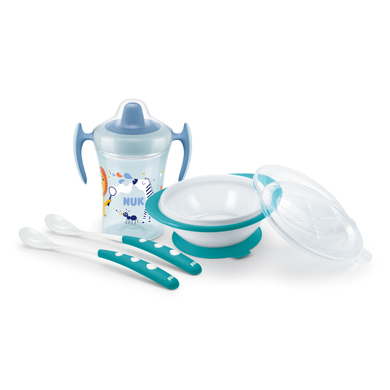 NUK Kit vaisselle enfant tasse dès 6 mois bleu/turquoise