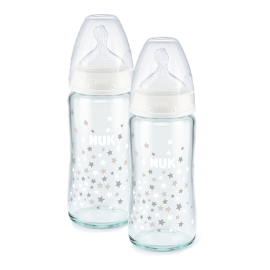 Image of NUK Bottiglia di vetro First Choice ⁺ dalla nascita 240 ml, temperatura control in confezione doppia bianca059