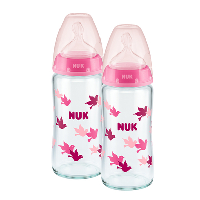 NUK Biberon First Choice? verre 0 mois+ 240 ml Temperature Control rose lot de 2