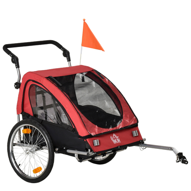 HOMCOM 2-in1 Fahrradanhänger mit Platz für 2 Kinder rot/schwarz MHH-440-015RD