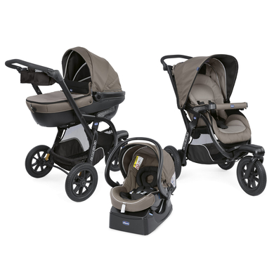 chicco Poussette trio combinée 3en1 système de voyage Activ3, KIT-Car Dark Beige