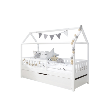 TiCAA Lit cabane enfant Maison de rêve deuxième lit bois 90x200 cm