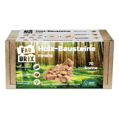 FabBrix Träklämma Byggklossar MASTER WOODEN BOX 70 stycken
