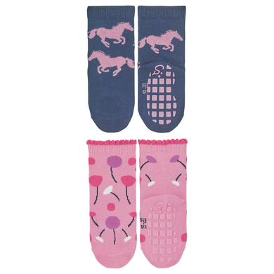 Sterntaler Lot de deux chaussettes ABS Chevaux et fleurs marine