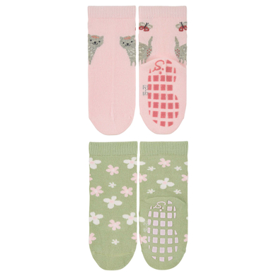 Sterntaler Lot de deux chaussettes ABS chat et fleurs roses