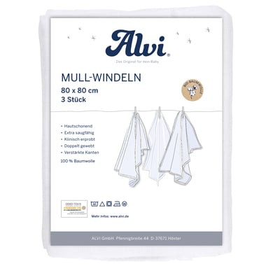 Image of Alvi ® Pannolini di garza 3 confezioni bianche 80 x 80 cm