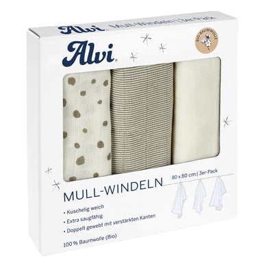 Image of Alvi ® Gaasluiers 3-pack Aqua Dot 80 x 80 cm