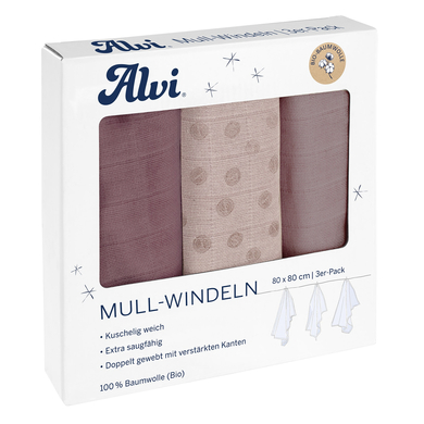Image of Alvi ® Gaasluiers 3-pack Krullende Stippen 80 x 80 cm