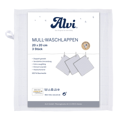 Alvi® Gant de toilette enfant blanc 20x20 cm lot de 3
