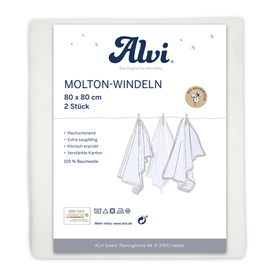 Image of Alvi ® Molton pannolini 2 confezioni bianco 80 x 80 cm