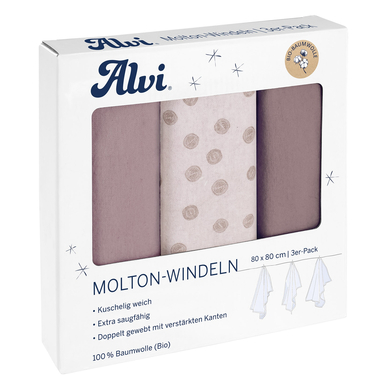 Image of Alvi ® Molton luiers 3-pack Krullende Stippen 80 x 80 cm