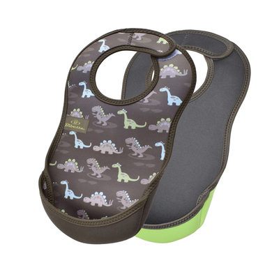 Bibetta Bavoir enfant scratch UltraBib® néoprène dinosaures/gris, lot de 2