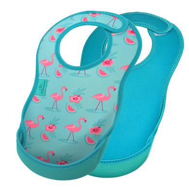 Bibetta Bavoir enfant scratch UltraBib® néoprène flamants roses/turquoise, lot de 2