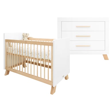 Bopita Ensemble lit enfant commode à langer Lisa 60x120 cm bois blanc/naturel