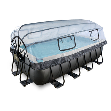 EXIT Black Leather Pool 400x200x100cm med Sand filterpump, täckduk och värmepump - svart