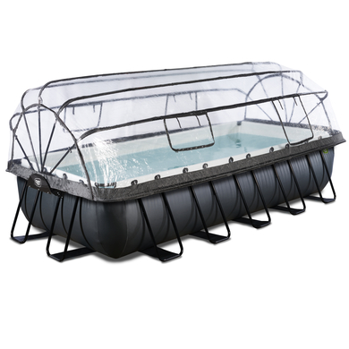 EXIT Black Leather Pool 540x250x100cm med Sand filterpump, täckduk och värmepump - svart
