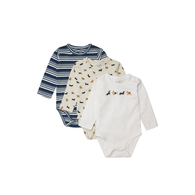 Hust & Claire långärmad body Bertram White sand 3-pack