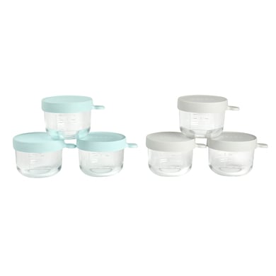 BEABA® Coffret pots de conservation repas verre 150 ml grey/blue lot de 6