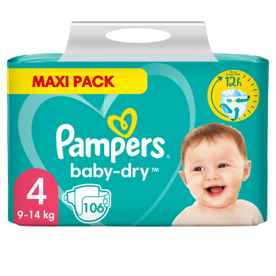 Pampers Couches Baby Dry T.4 Maxi 9-14 kg Maxi Pack 1x106 pièces