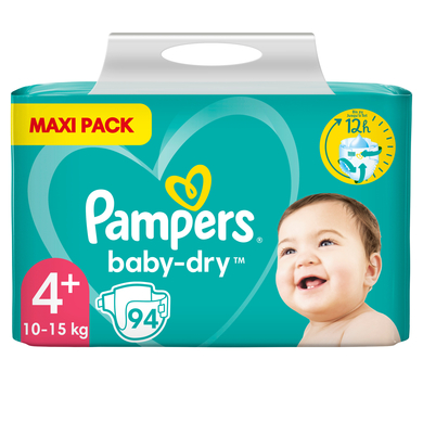 Pampers Couches Baby Dry T.4+ Maxi Plus 10-15 kg Maxi Pack 1x94 pièces