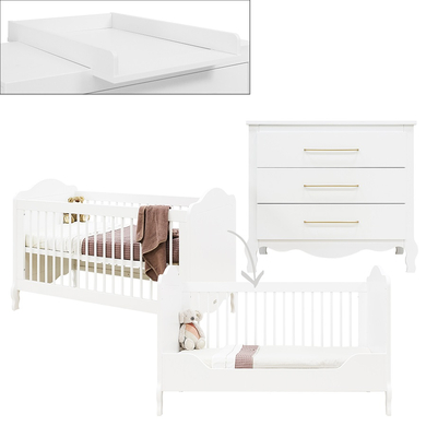 Bopita Babyzimmer Elena 2 teilig 70 x 140 cm umbaubar weiß mit Wickelaufsatz  - Onlineshop Babymarkt