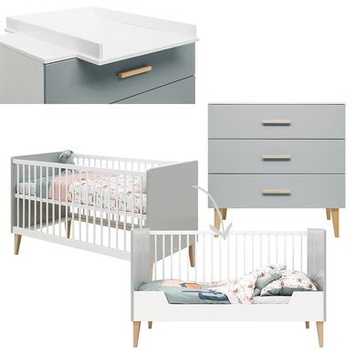 Bopita Ensemble lit enfant commode à langer plan Emma 70x140 cm bois blanc/gris