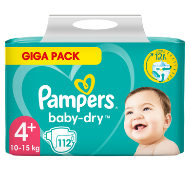 Pampers Couches Baby Dry T.4+ Maxi Plus 10-15 kg Giga Pack 1x112 pièces