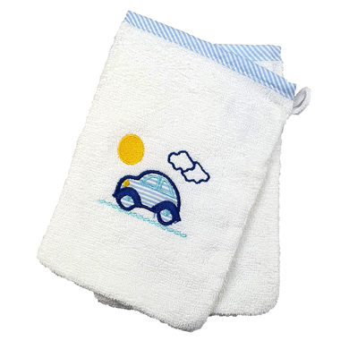 HÜTTE & CO Gant de toilette enfant voiture blanc lot de 2