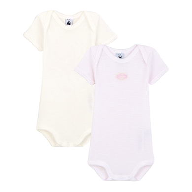 Petit Bateau Body bébé manches courtes coton blanc/rose lot de 2