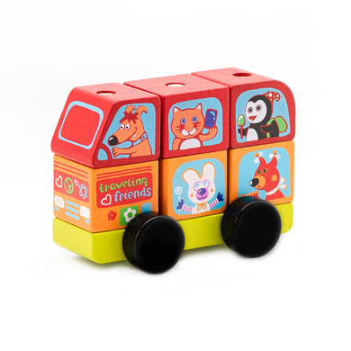 Cubika Toys Jouets en bois Mini bus Joyeux animaux