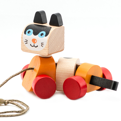 Cubika Jouet à tirer chat bois