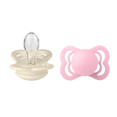 BIBS Sucette Supreme Ivory/Baby Pink silicone 0-6 m, lot de 2