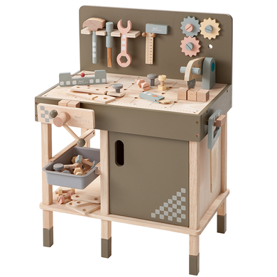 Image of howa Banco da lavoro giocattolo in legno con accessori, 47 pezzi