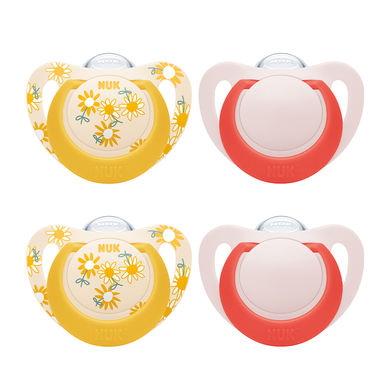 NUK Sucette Star taille 3 silicone, jaune/rouge lot de 4