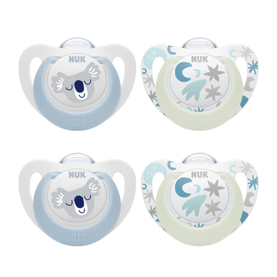 NUK Sucette Star Day & Night taille 1 silicone, bleu/bleu clair lot de 4
