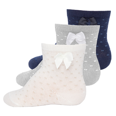 Ewers Lot de 3 chaussettes bébé à pois avec noeud marine /gris/lattes