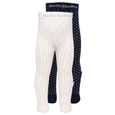 Ewers Collants bébé pack de 2 à pois avec noeud bleu marine/blanc